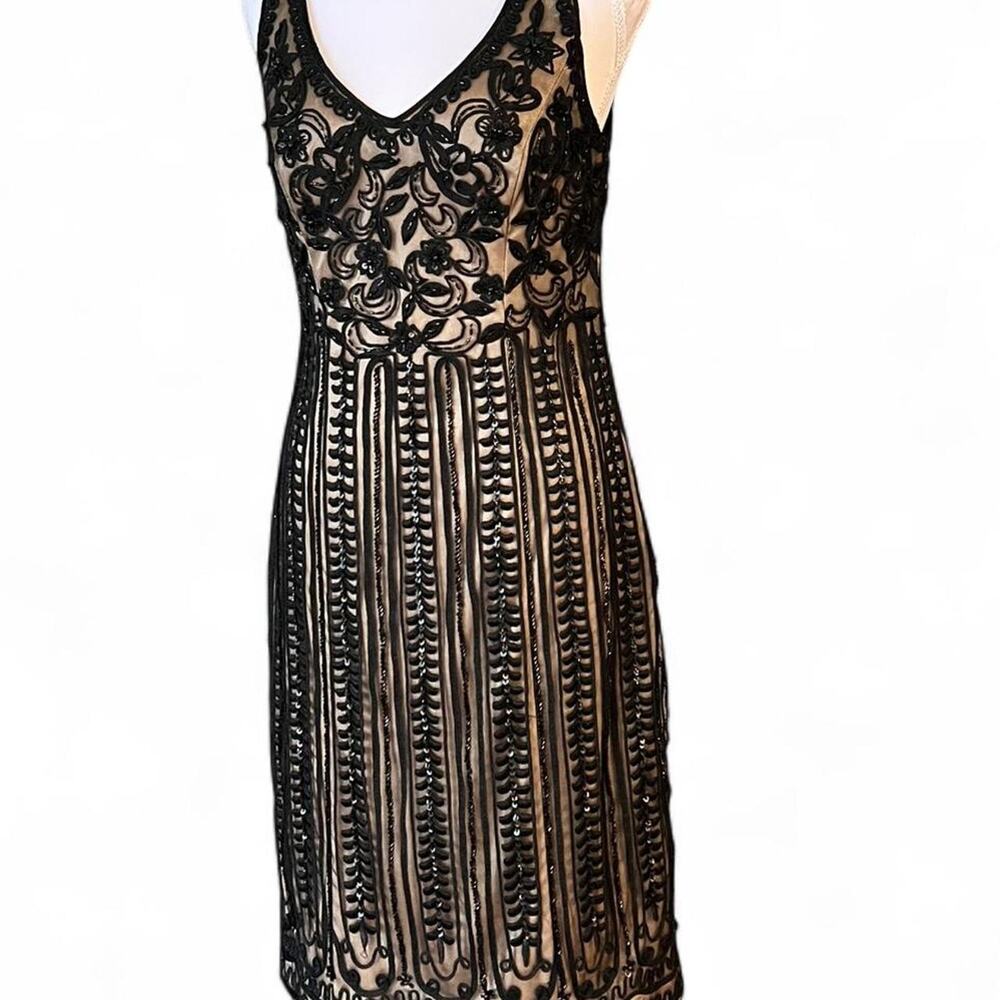 Sue Wong Black Beaded Mesh Cocktail Dress 6 Evening Christmas Party New Year's
